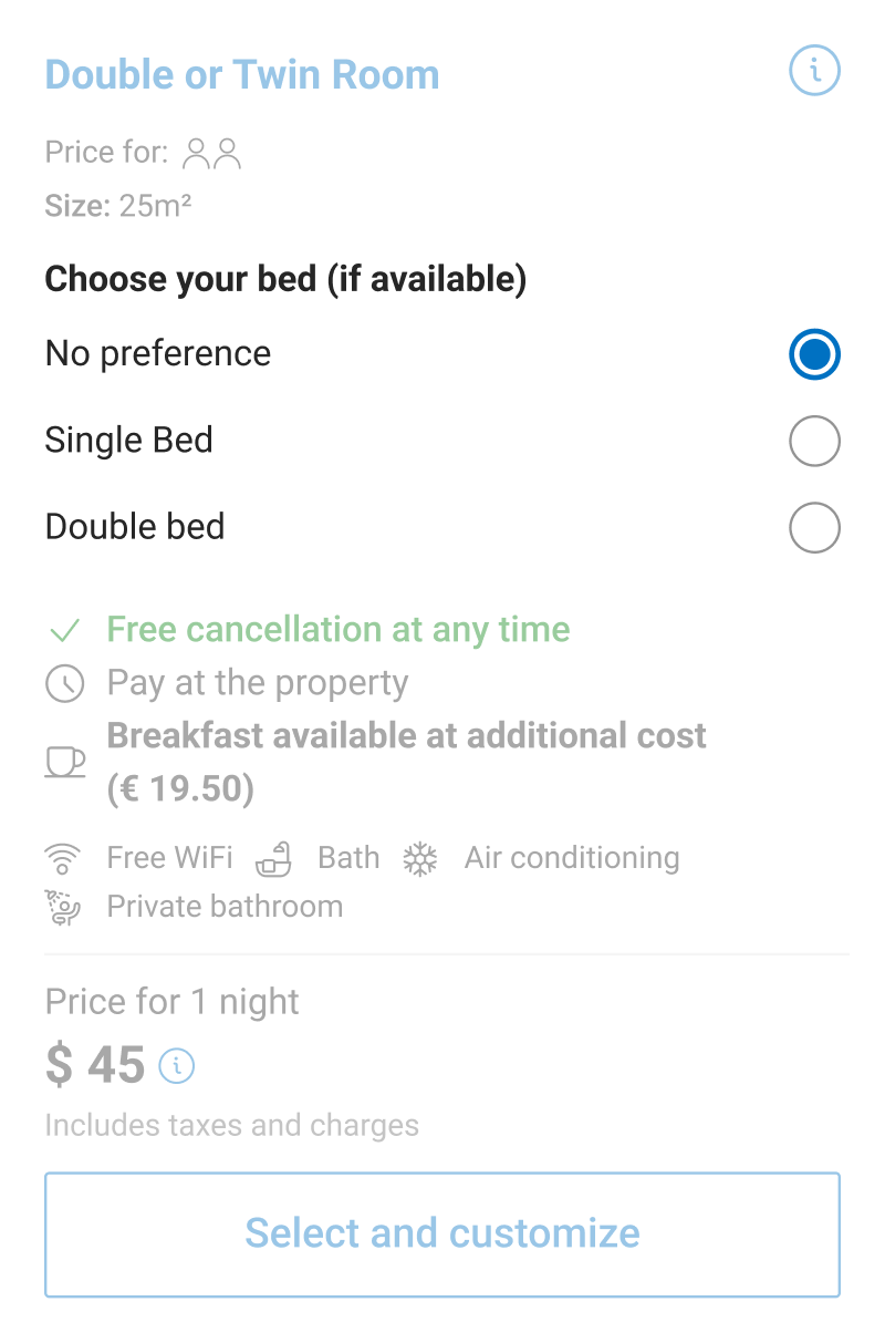 Inline selection on the room card